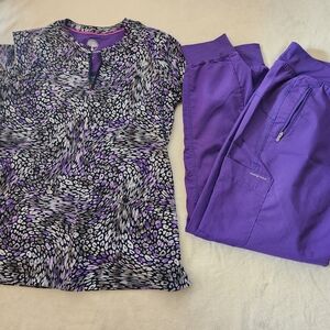 Healing Hands Purple and Black Scrub Top